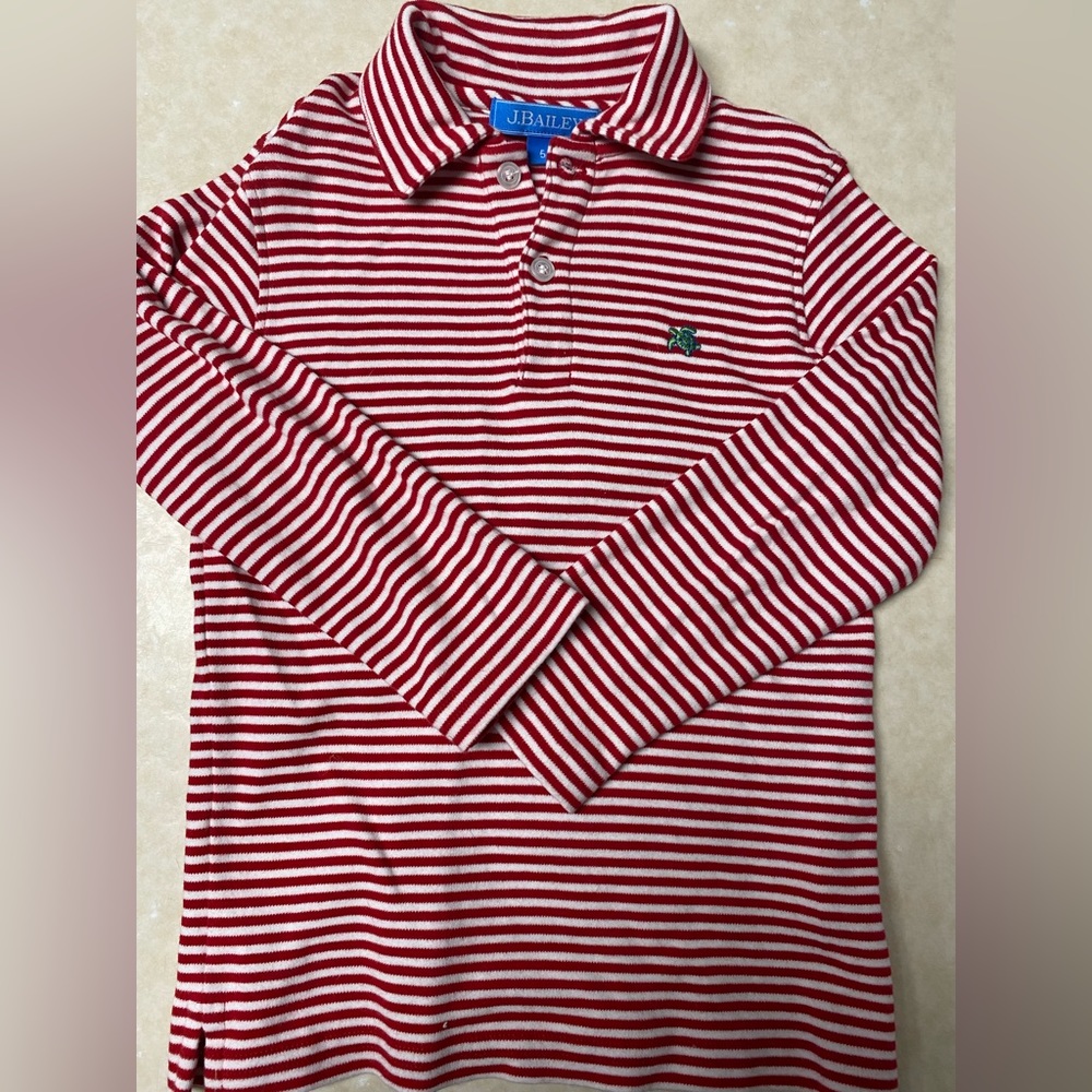 J. Bailey red and white long sleeve polo top